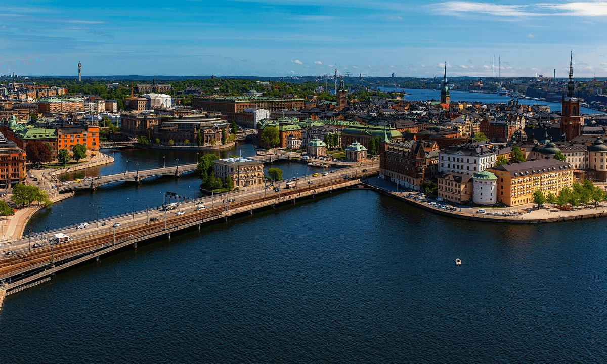 Lake Vattern in Sweden Beautiful Travel places and vacation city pictures large river and blue water drone view photography